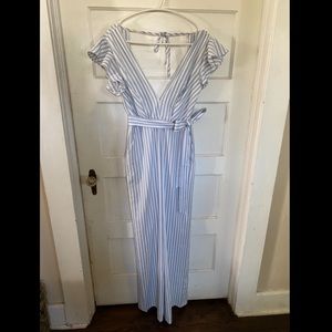 Blue & White Striped Jumpsuit